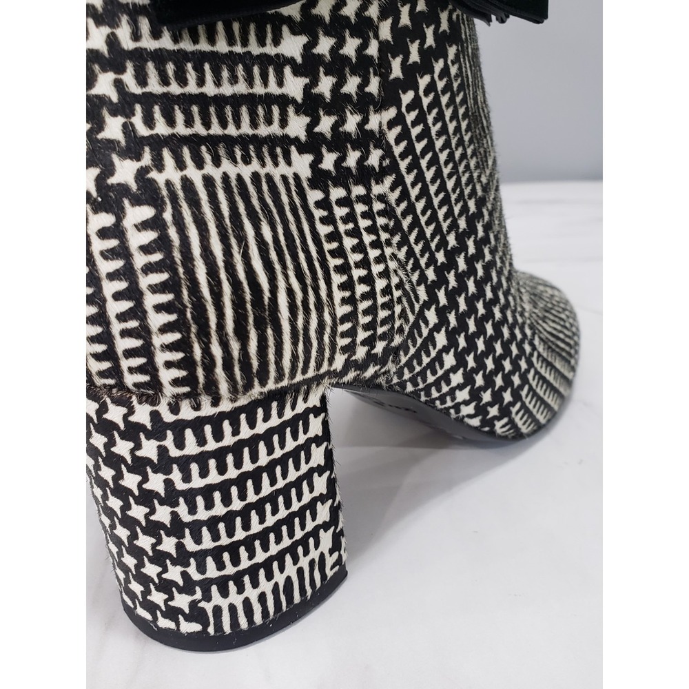 SZ 9.5 CALF HAIR Kate Spade Holly Houndstooth Black White Block Heel Ankle Boots - Picture 4 of 8